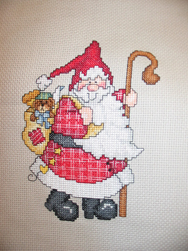 Completed Cross Stitch - Pat Olson's "Merry Santa" - Fun Folk